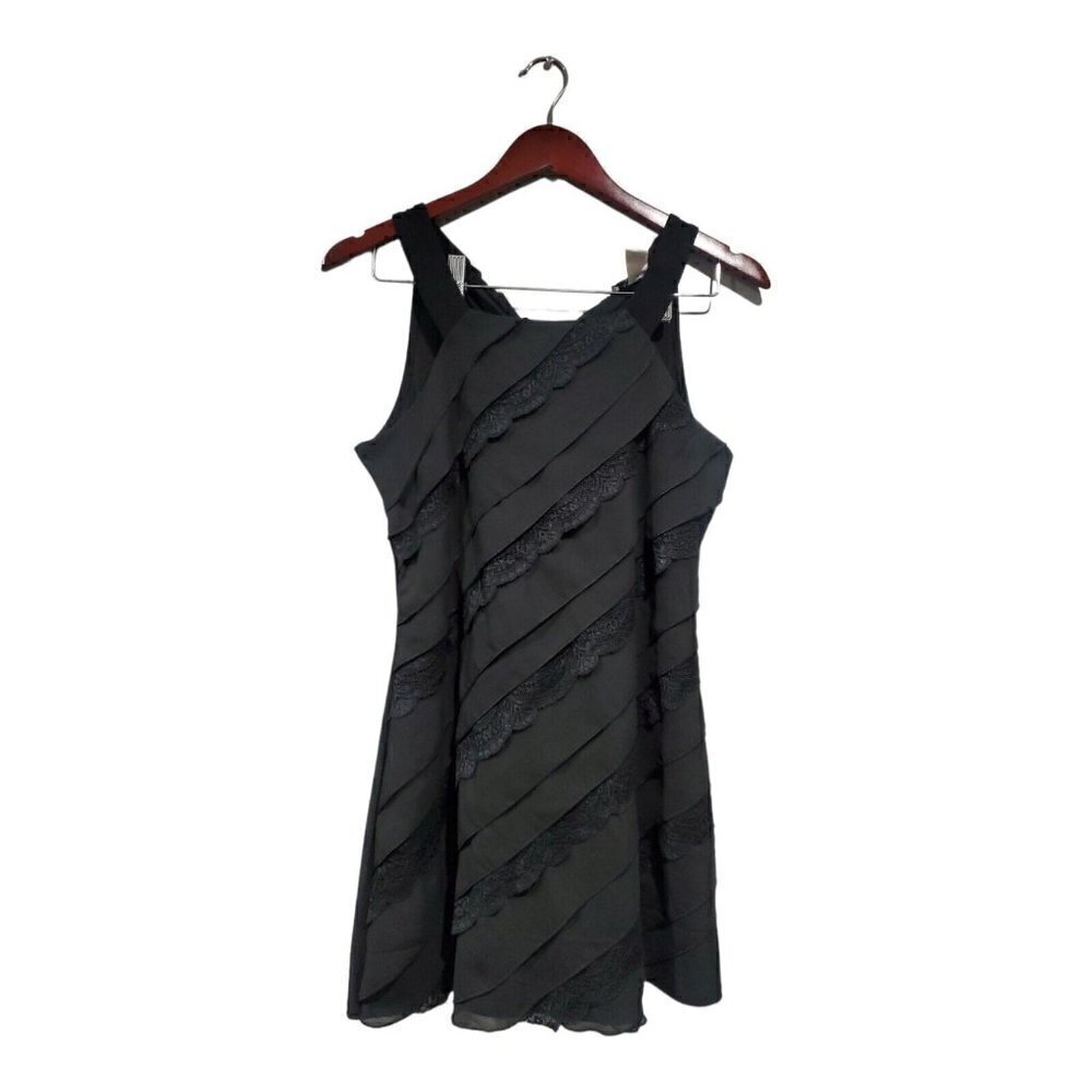 White House Black Market Women's Black Cocktail Sleeved Dress Lace Chiffon Sz S
